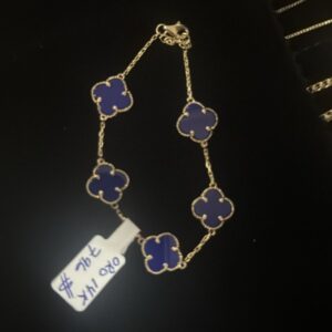 Pulsera con flores azules oro 14k